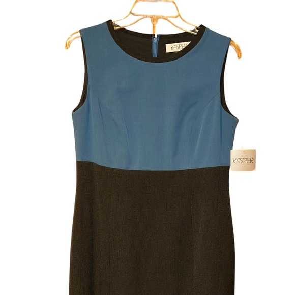 Kasper Colorblock Sheath Dress Grey Frost Blue Size 6 Sleeveless NWT Office - Picture 2 of 11